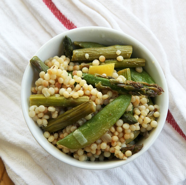 Mix it Up Israeli Couscous with Asparagus and Snap Peas