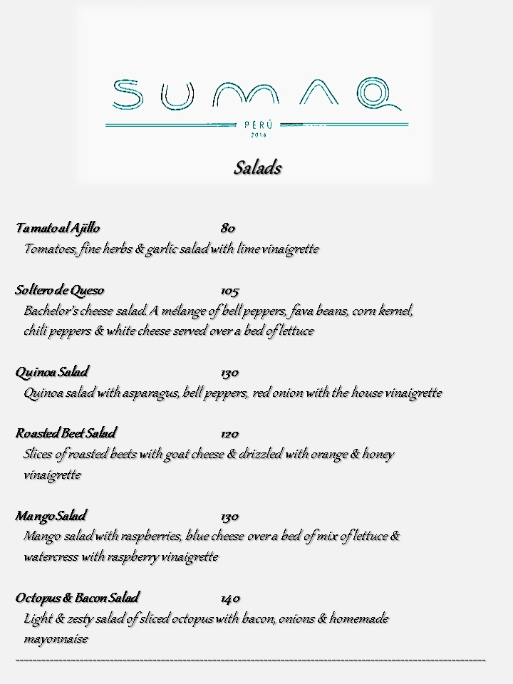 SUMAQ Restaurant MENU