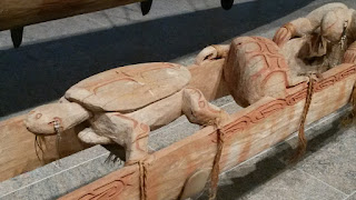 Turtle spirit figure on Asmat spirit canoe