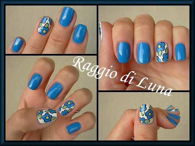 Raggio di Luna Nails: Blue vintage flowers and 2nd blog anniversary!