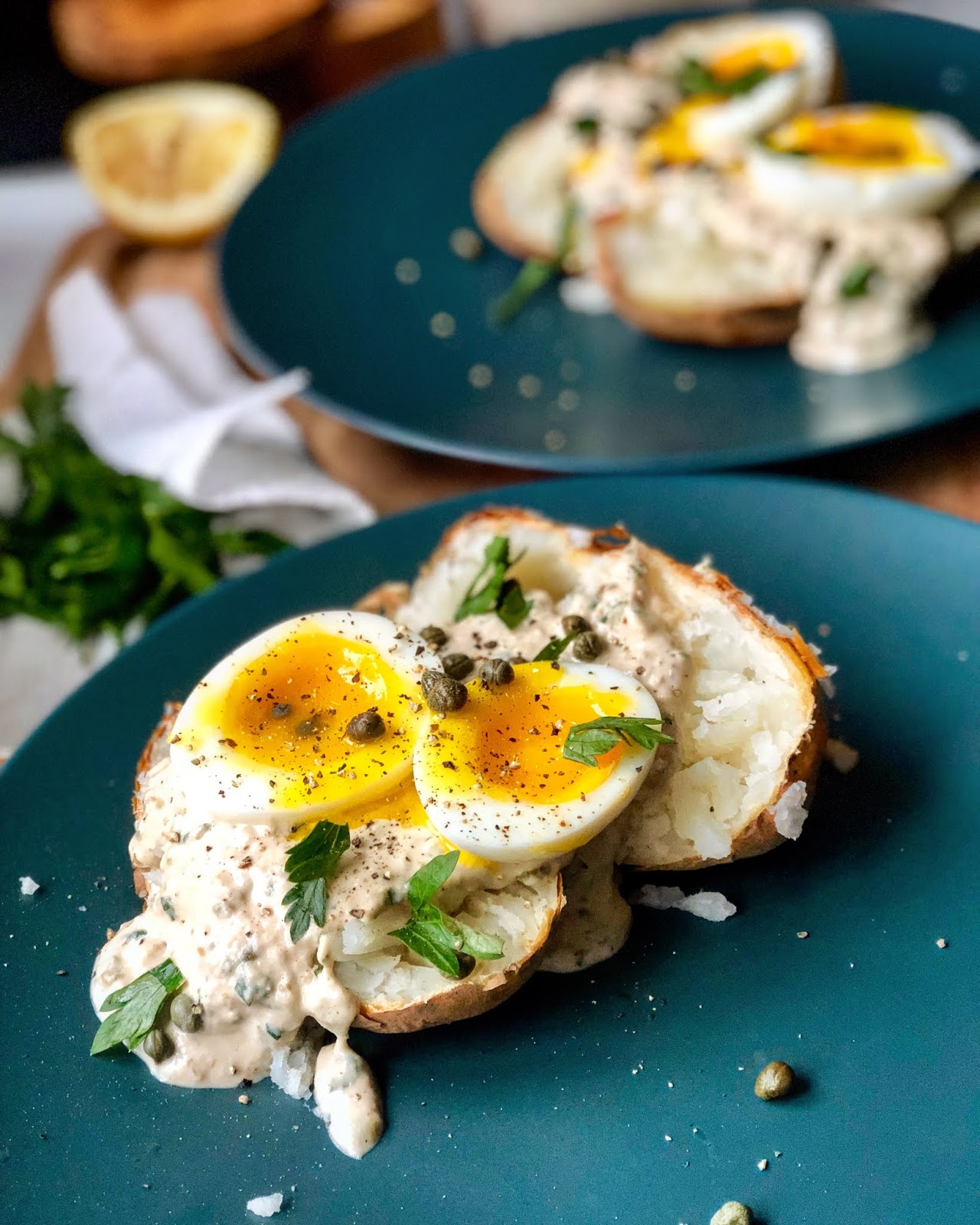 Baked Potato "Jackets' w/ Tonnato & 6 Minute Egg