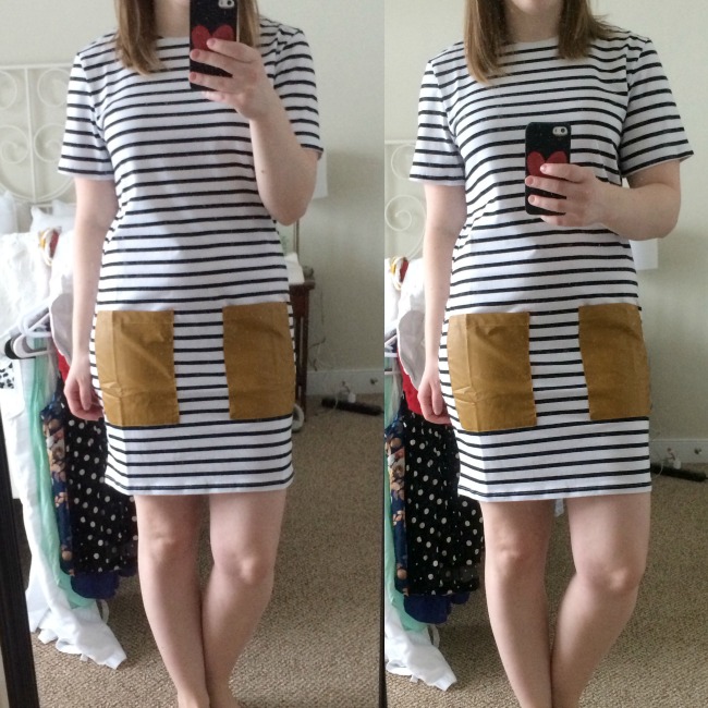 stripe dress, tee, shirt dress, striped, sheinside, front pockets