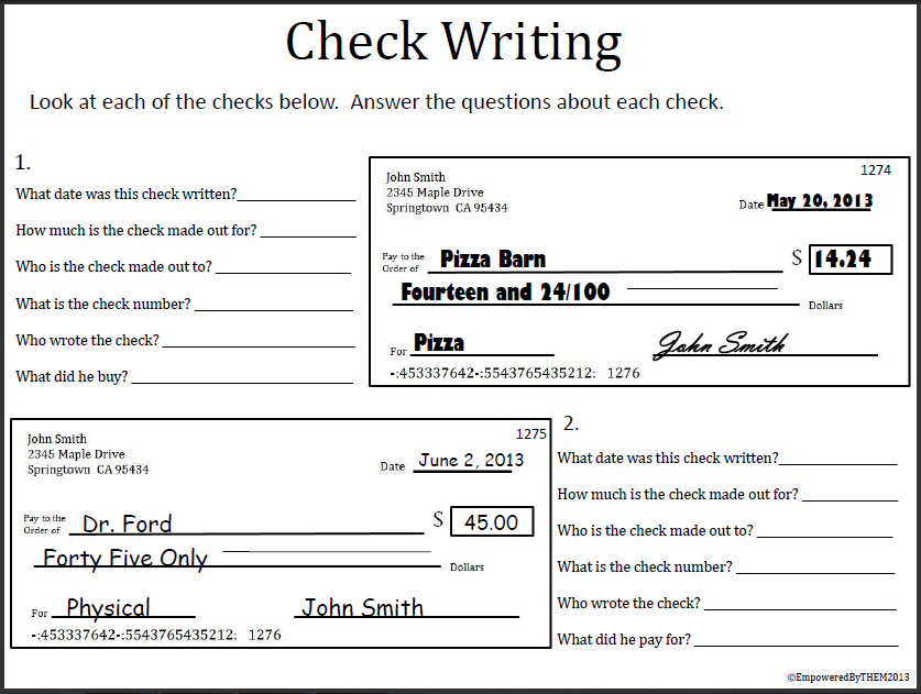 Check Writing Worksheet For Students
