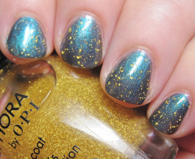Sally Hansen Black and Blue with SOPI 18k gold topcoat
