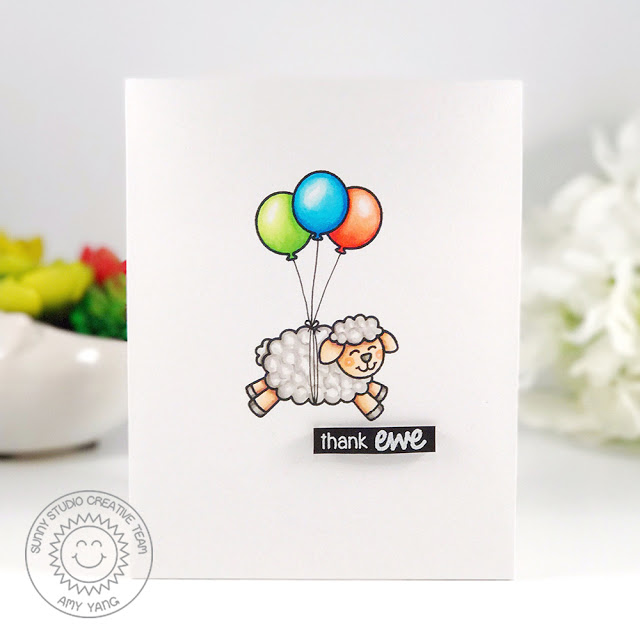 Sunny Studio Stamps: Missing Ewe and Barnyard Buddies CAS Balloon Themed Cards by Amy Yang