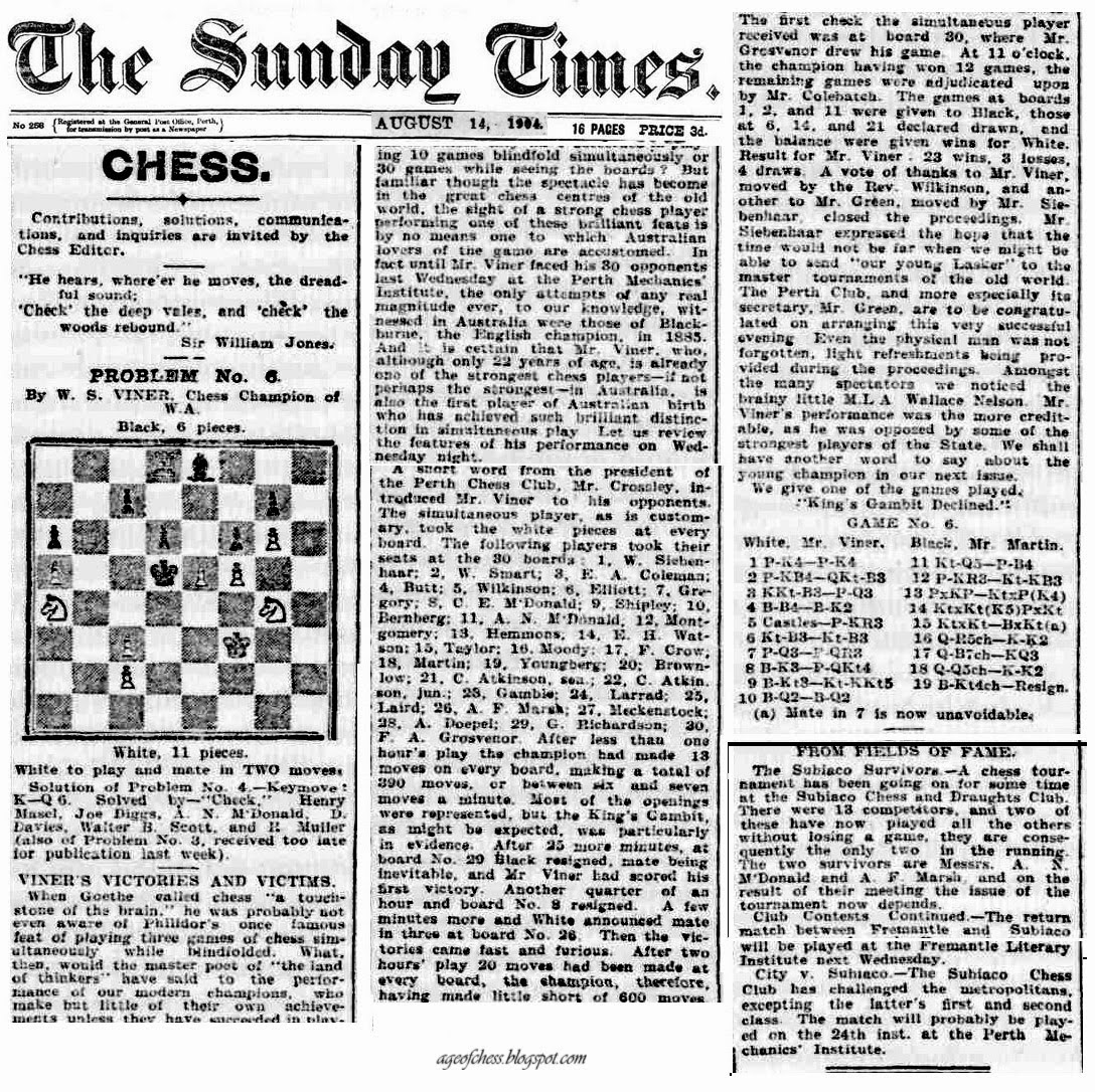 Age of Chess William Viner Simuls at Perth 1904 The Sunday Times Perth Age of Chess William Viner Simuls at Perth 1904 The Sunday Times Perth