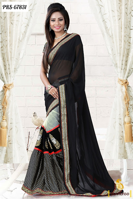 Buy Fancy Black  Color Heavy Designer Party Wear Net Sarees Online Shopping Collection with Discount Offer Price Rate Cost at Pavitraa.in
