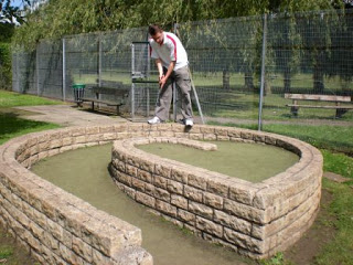 On the last hole of the Wythenshawe Park Crazy Golf course