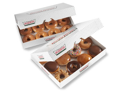 A dozen Krispy Kreme Original Glazed Donuts alongside an assorted dozen donuts.