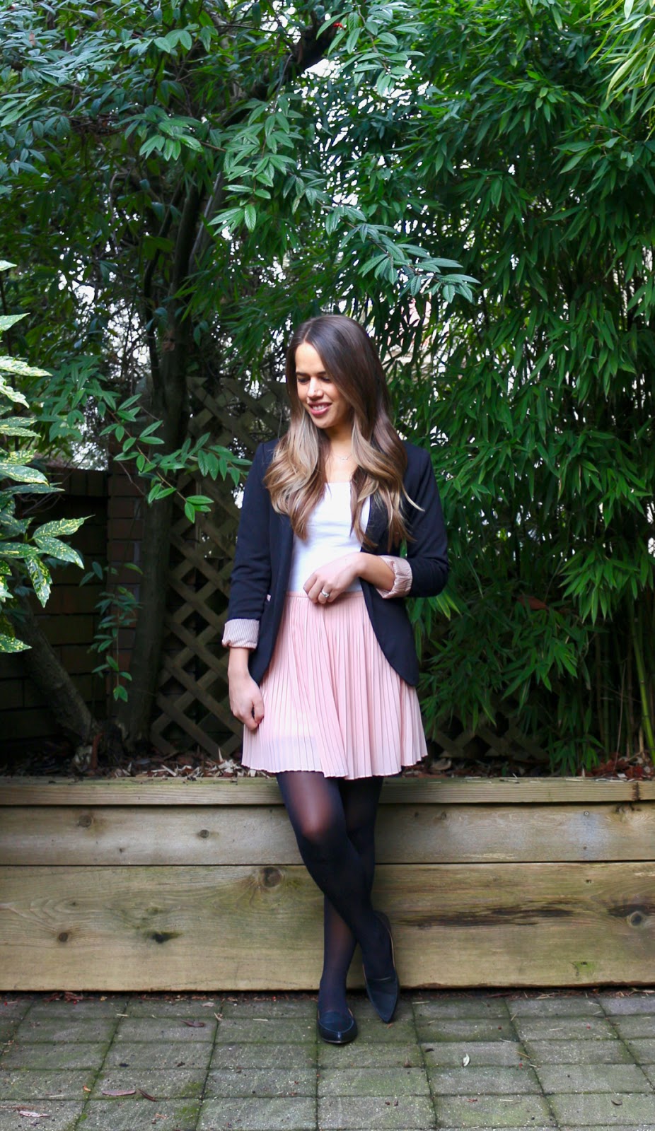 Jules in Flats - Pleated Mini Skirt with Blazer (Business Casual Winter Workwear on a Budget) 