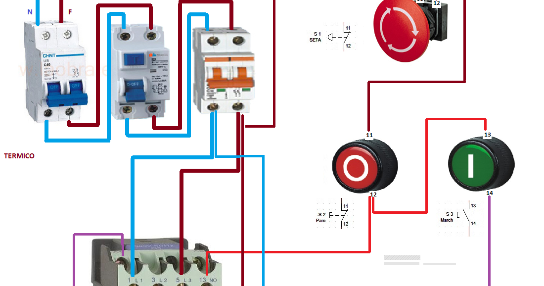 MARCHA PARO Y, PARADA DE EMERGENCIA MONOFASICO ~ Esquemas eléctricos