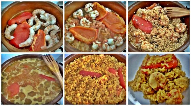 Preparación del arroz con pimiento rojo
