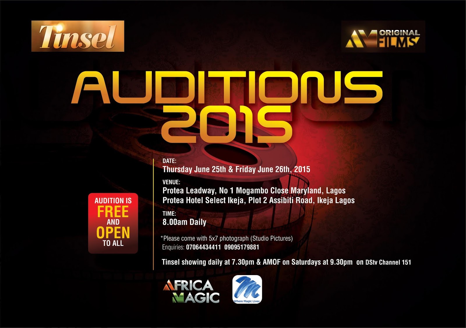 Nollywood by Mindspace TINSEL AND AFRICA MAGIC ORIGINAL FILMS HOLD AUDITIONS JUNE 25