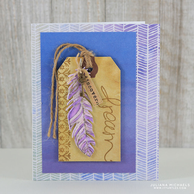 Watercolor Feather Dream Card by Juliana Michaels featuring Momenta Art C Stamps, Dies and Embellishments