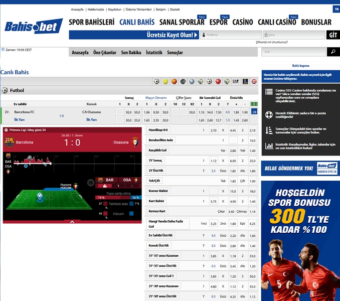 BahisBet Live Betting Screen