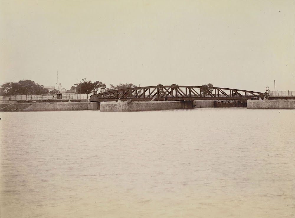 Calcutta (Kolkata) Docks with the Swing-Bridge Gates at the Entrance to the Half-Tide Basin as seen from the River - 1891