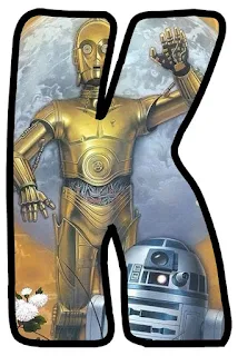 Letras con R2D2 y C3PO de la Guerra de las Galaxias. Star Wars R2D2 and C3PO Letters.