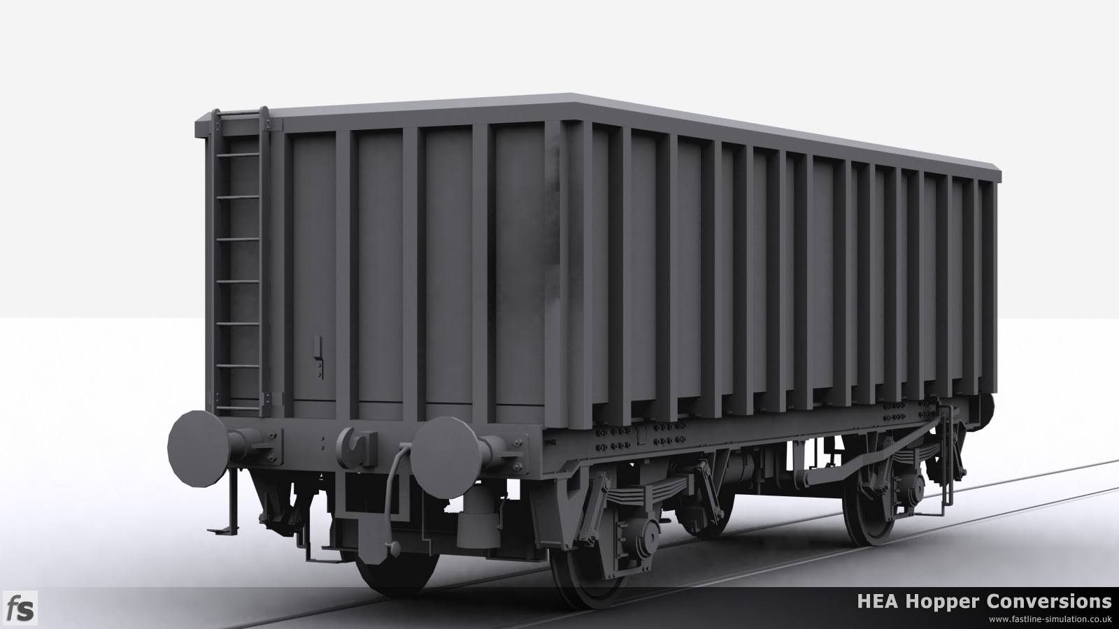 Fastline Simulation - HEA Conversions: A shape for an original version of the MEA box wagon converted from an HEA hopper with the end ladder still in place.