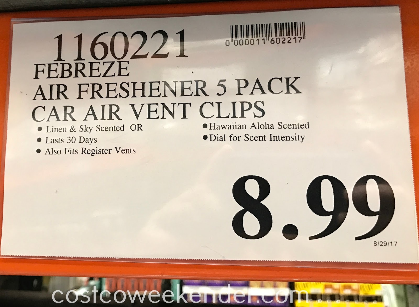Febreze Car Vent Clip Air Fresheners (5 pack) Costco Weekender