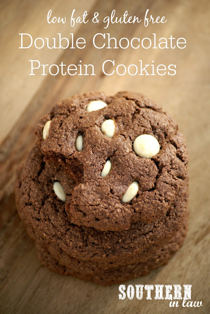 Healthy Chocolate White Chocolate Chip Protein Cookies Recipe  low fat, gluten free, high protein, clean eating friendly, lower sugar, refined sugar free, low carb