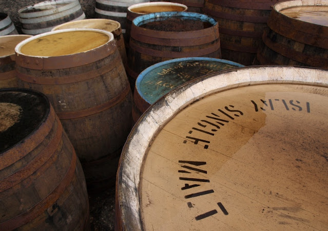 Barrels at the Bruichladdich Distillery