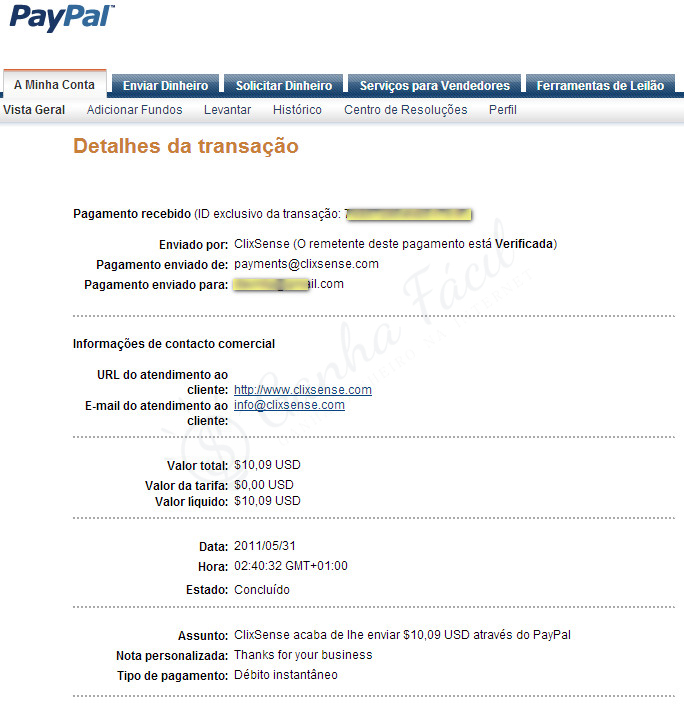 Comprovativo pagamento ySense dinheiro paypal receber ganha ganhar
