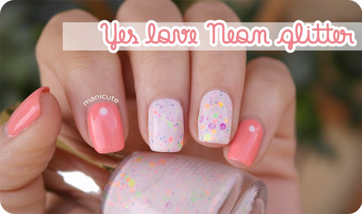 Yes Love Neon Glitter nail art