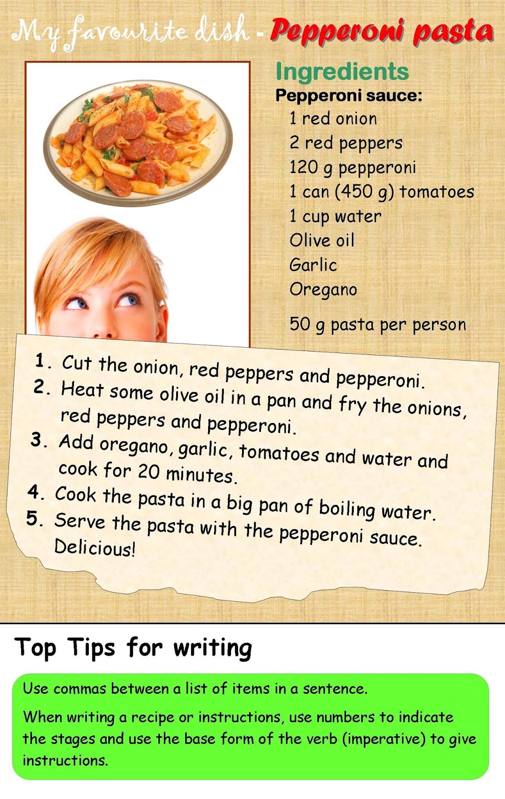 GET HOOKED ON ENGLISH : HOW TO WRITE A RECIPE IN ENGLISH