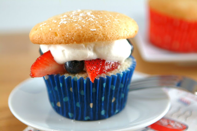 Red White and Blue-Berry Shortcake Cupcakes