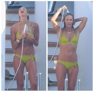 At the yacht in Capri, Italy on Saturday, July 11, 2015, according to Daily Mail Online report, the flawless lady, Elle MacPherson, 51, wouldn't afraid to displaying her art ina two-piece, which is apparently to be a green smoothie.