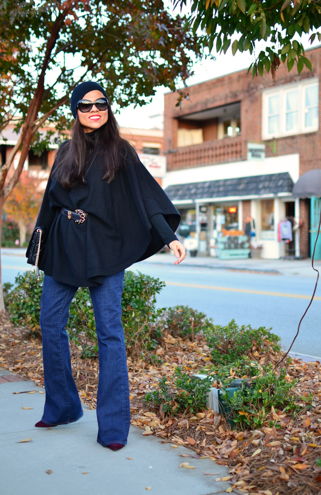 Polished Bohemian Flared Jeans with Cashmere Poncho MY SMALL WARDROBE