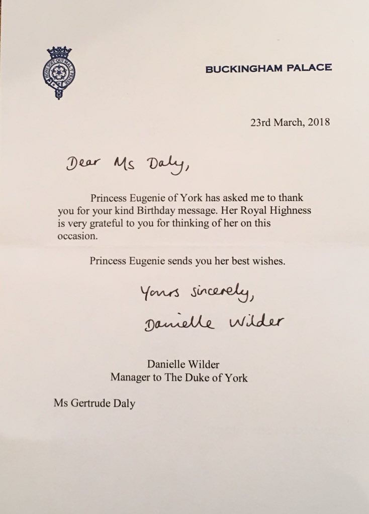 Gert's Royals: Princess Eugenie Birthday Reply (2018)