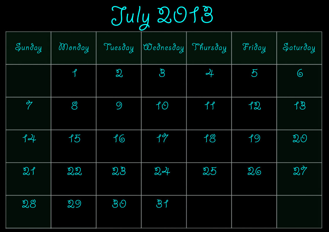 Free Printable Calendar 2018: July 2013 Calendar