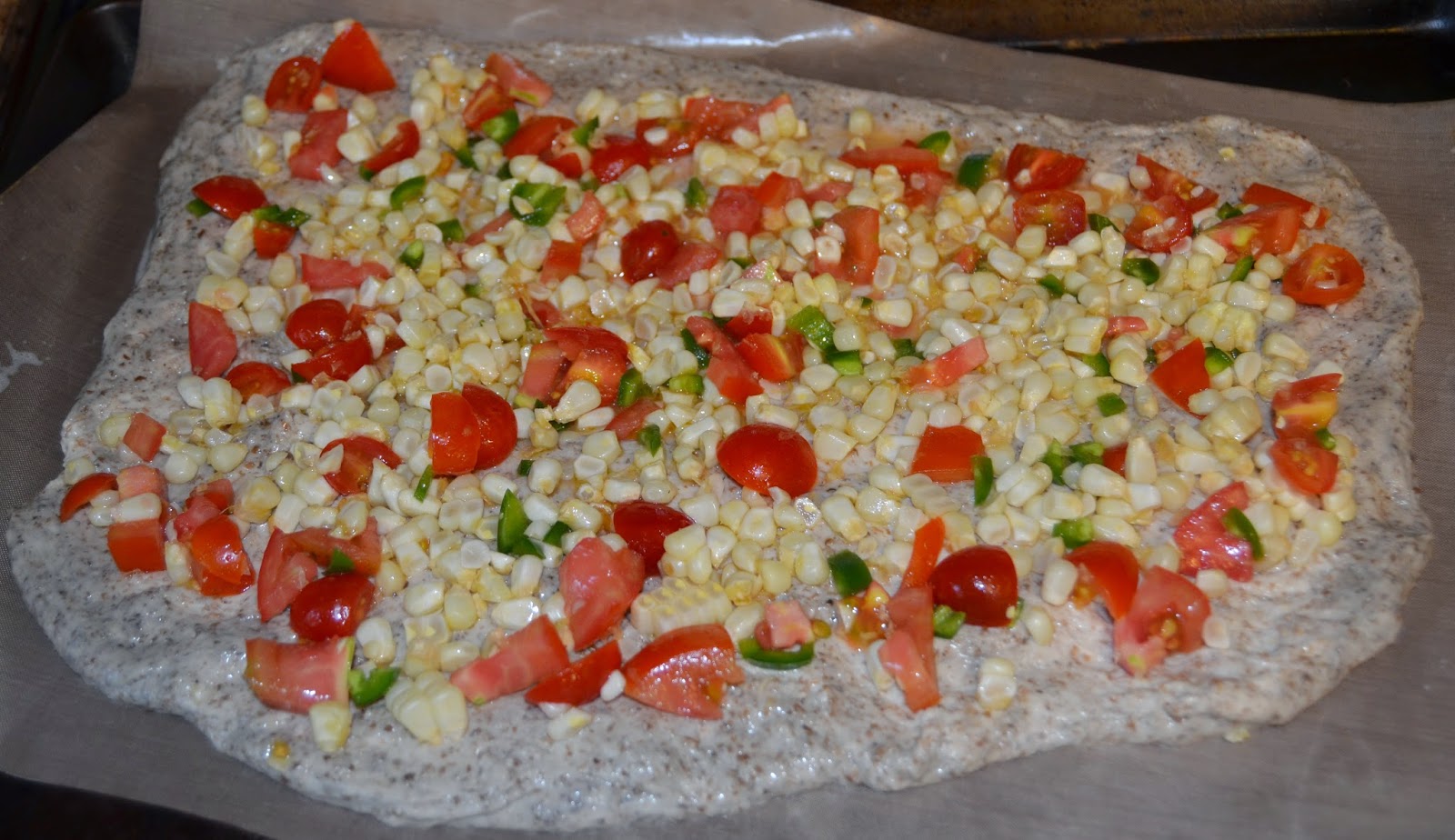Fresh corn salsa pizza