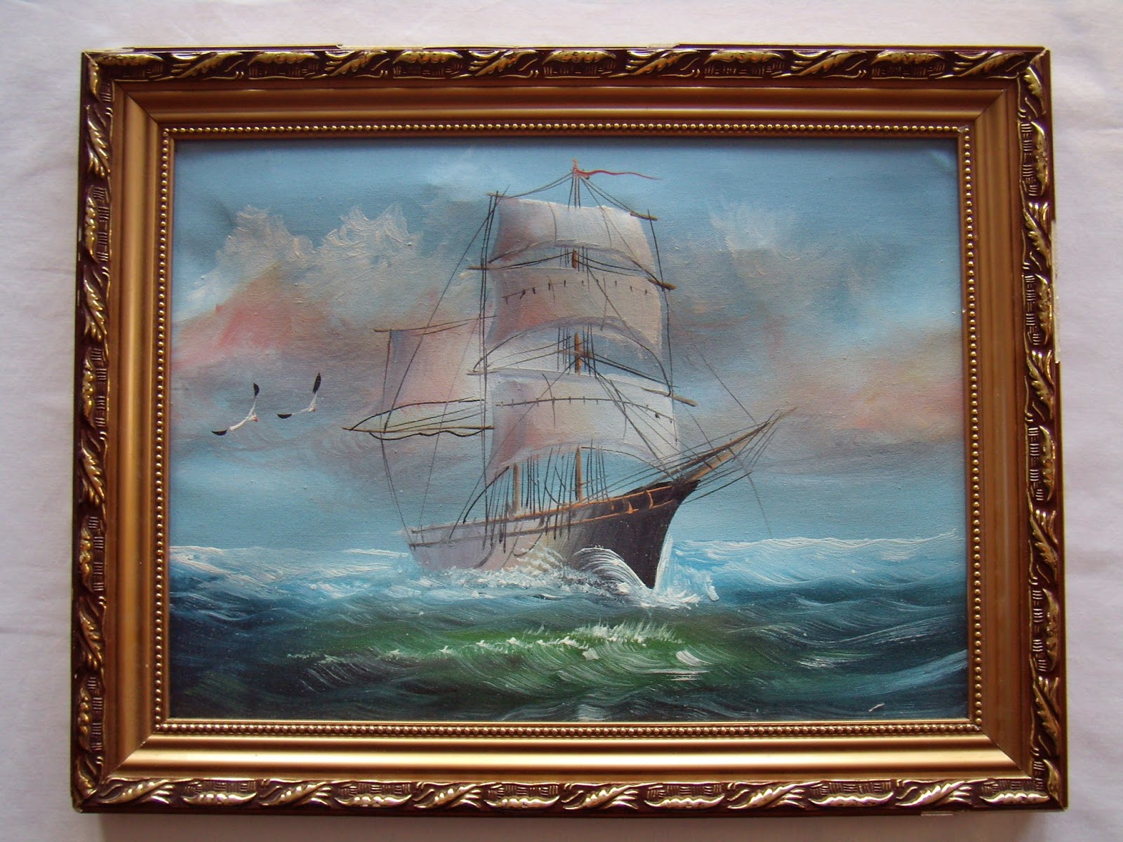 Private art collection The sailboat. Oil painting on canvas.