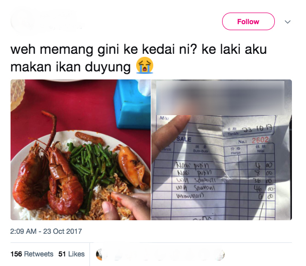 Screenshoot nasi campur dengan harga selangit.