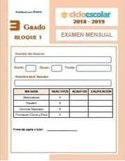 Examen mensual del Bloque I Tercer grado Octubre 2018-2019 Examen mensual del Bloque I Octubre - Tercer grado 2018-2019