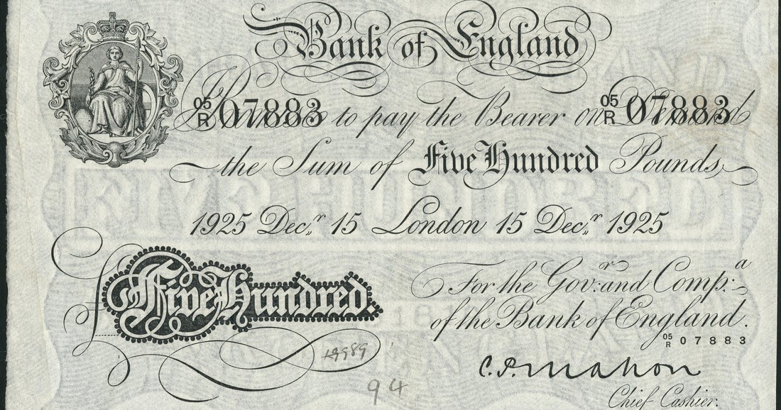Great Britain 500 Pound Sterling White Note 1925 Bank Of England World great-britain-500-pound-sterling-white-note-1925-bank-of-england-world