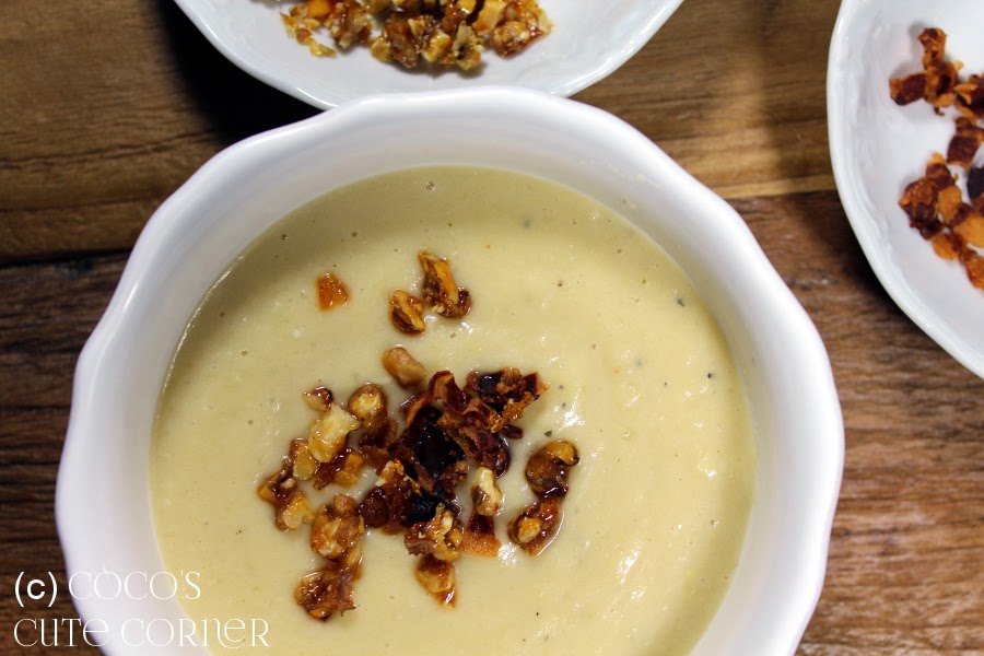 Parsnip Soup with caramelized Nuts and Bacon Chips