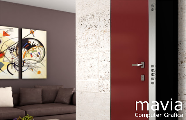 Porte: Porta blindata per interni moderna - particolare serratura e maniglia porta 
