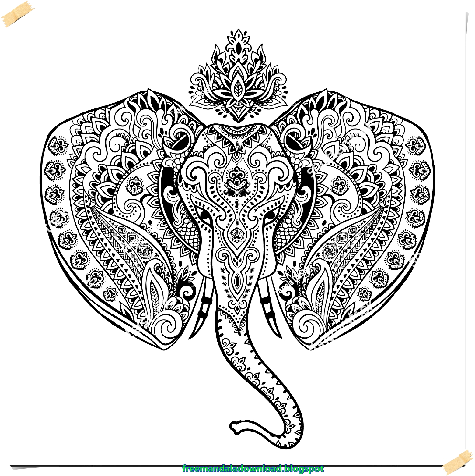 Mandala-Elefant-Gekritzelart / Mandala Elephant Doodle style.