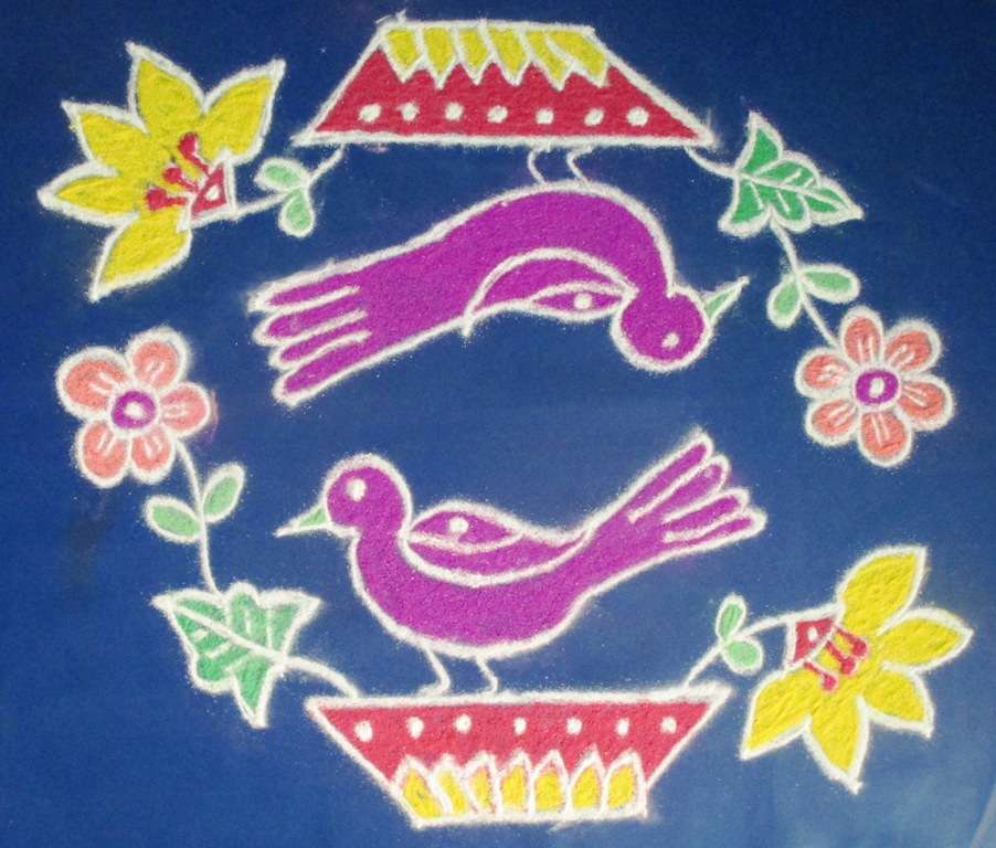 Free hand kolam Bird & Flower designs