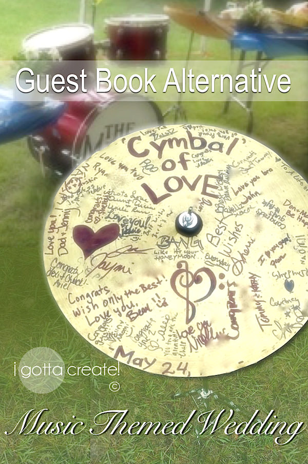 Cymbal of Love guest book idea for a music-themed wedding or retirement. | More at I Gotta Create!
