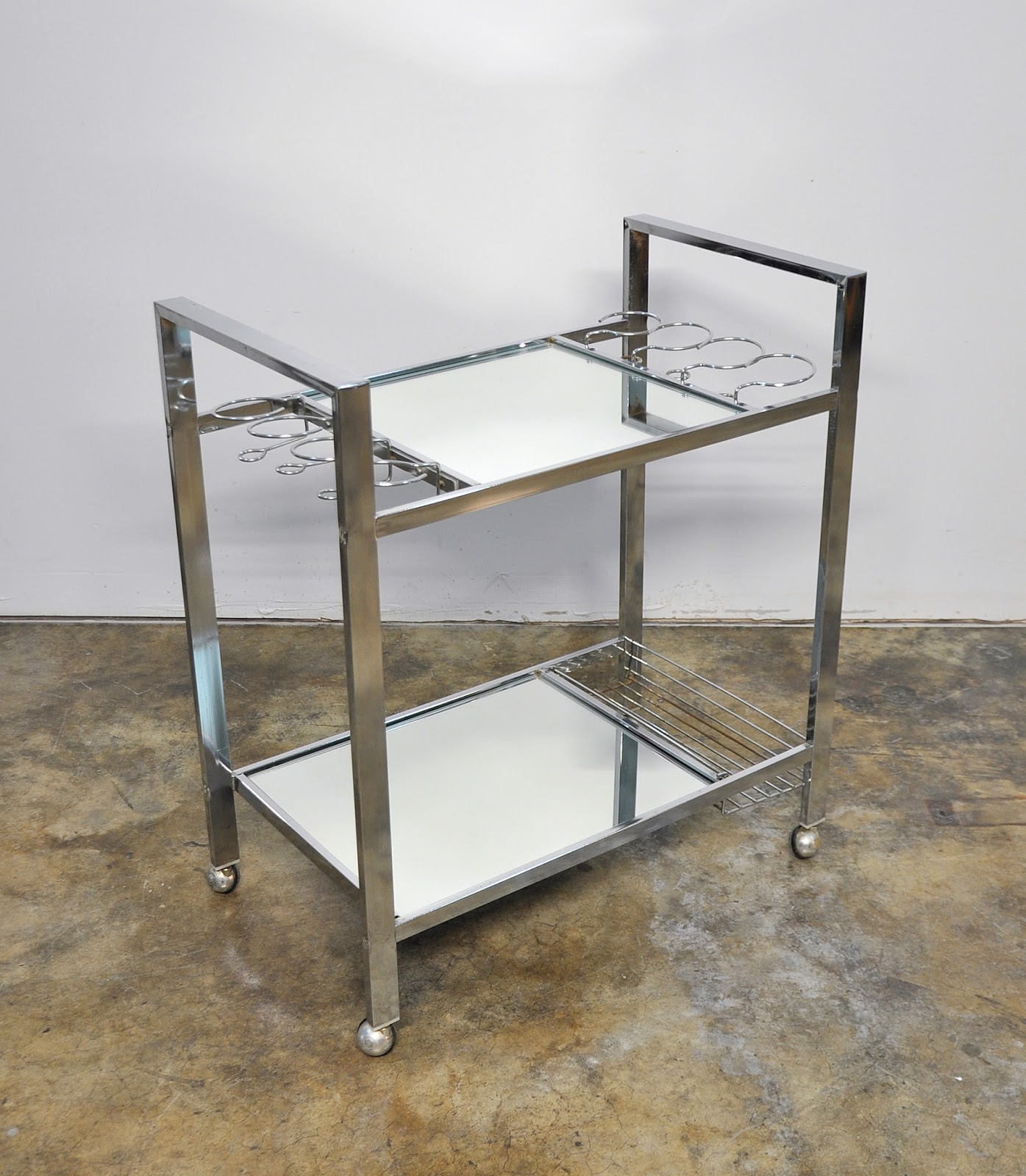 SELECT MODERN Chrome Mirrored Rolling Bar Serving Cart