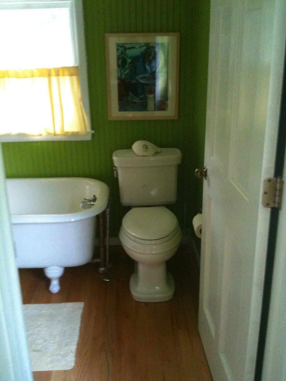 Cottage Bathroom After: Beadboard Panelling Painted Behr Lemongrass ...