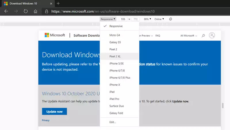 Open the developer tools and select any mobile device Open the developer tools and select any mobile device