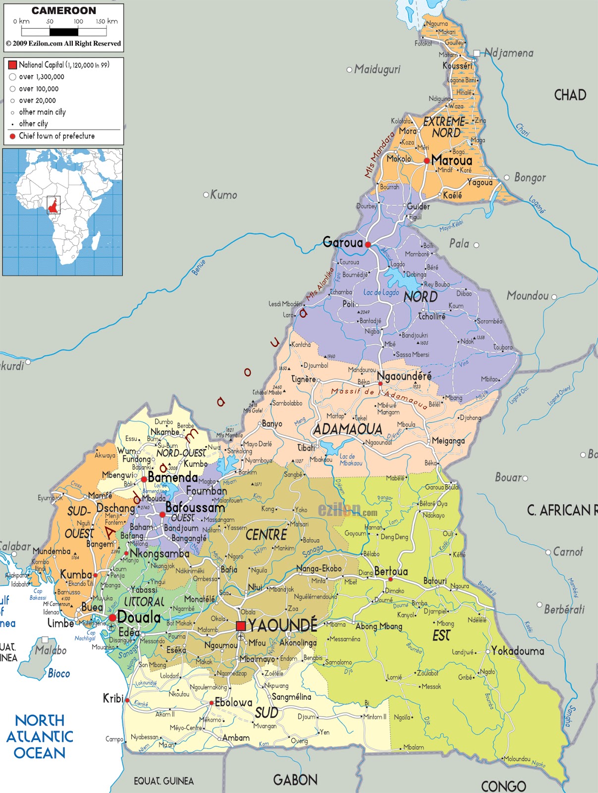 Large Detailed Administrative Map Of Cameroon With All Roads Cities And Airports For Free 