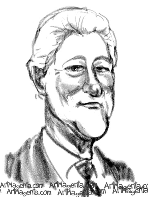 Bill Clinton caricature cartoon. Portrait drawing by caricaturist Artmagenta