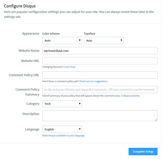 Configure the Disqus Configure the Disqus