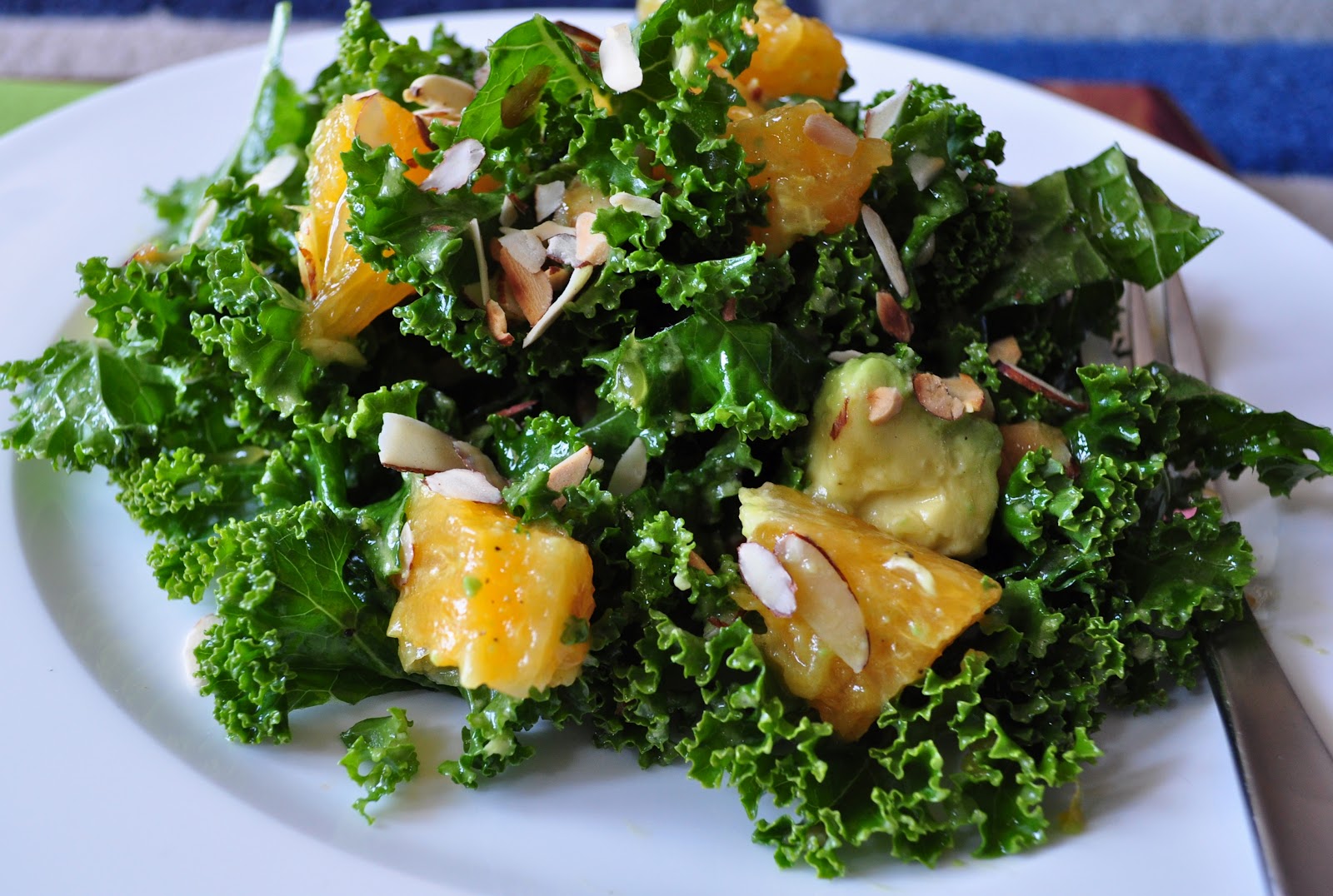 My Tiny Oven Kale Salad with Avocado, Almonds and Oranges